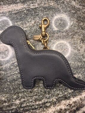 Coach Black Dinosaur Coin Pouch Key Charm with Gold Hardware